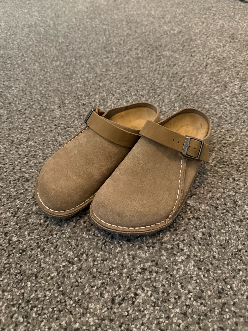 Birkenstock Brown Suede Slip-On Clog Mules with Buckle